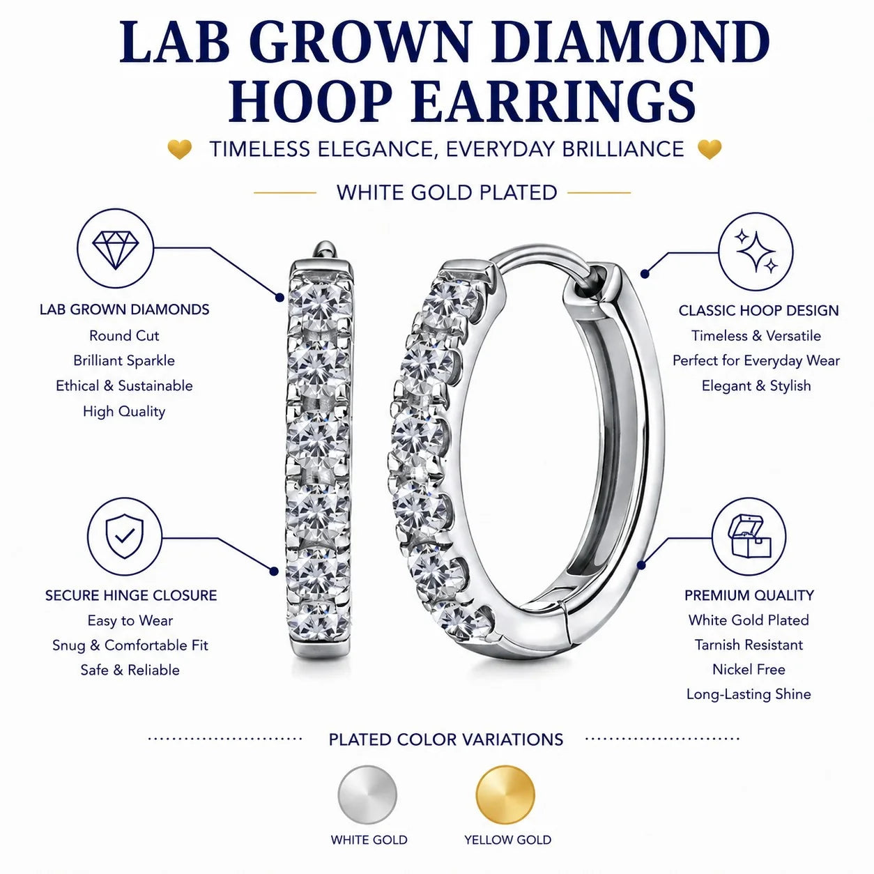 Lab Grown Diamond Hoop Earrings - round Cut Classic Hoop Earrings for Everyday Jewelry 