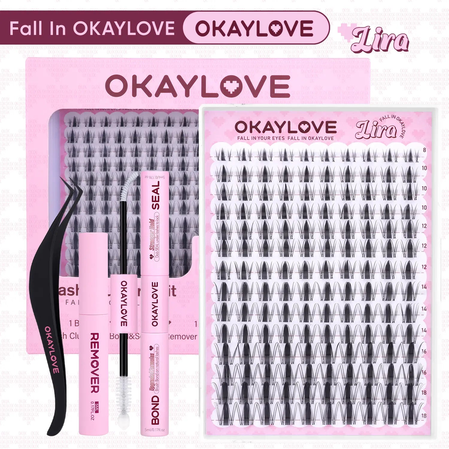 Transform Your Look with OKAYLOVE Lira Lash Clusters Kit - Long-Lasting Bond, Tweezers & Remover for Effortless DIY Beauty!