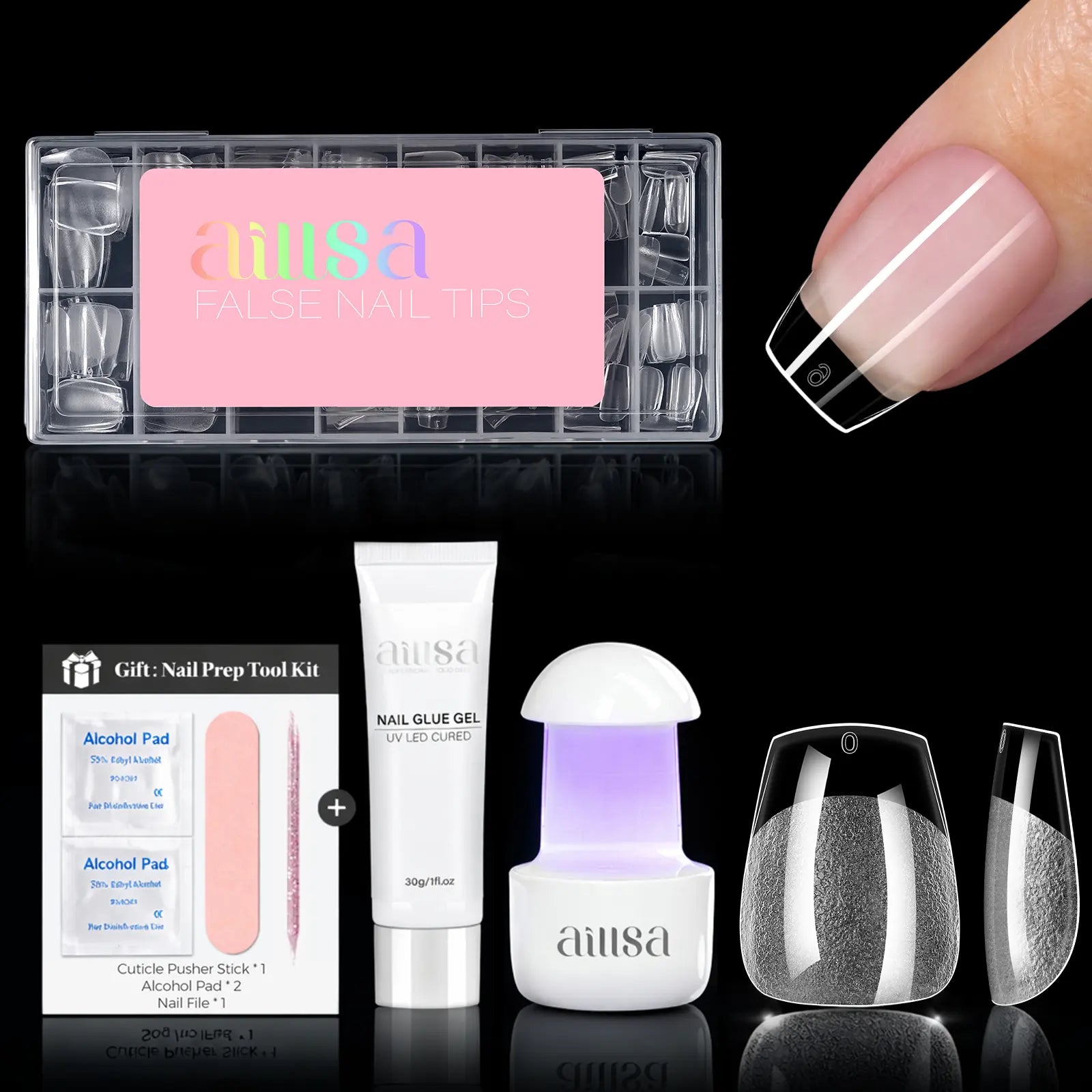 Aillsa Staybond Press on Nail Kit with Gel Glue & UV Lamp