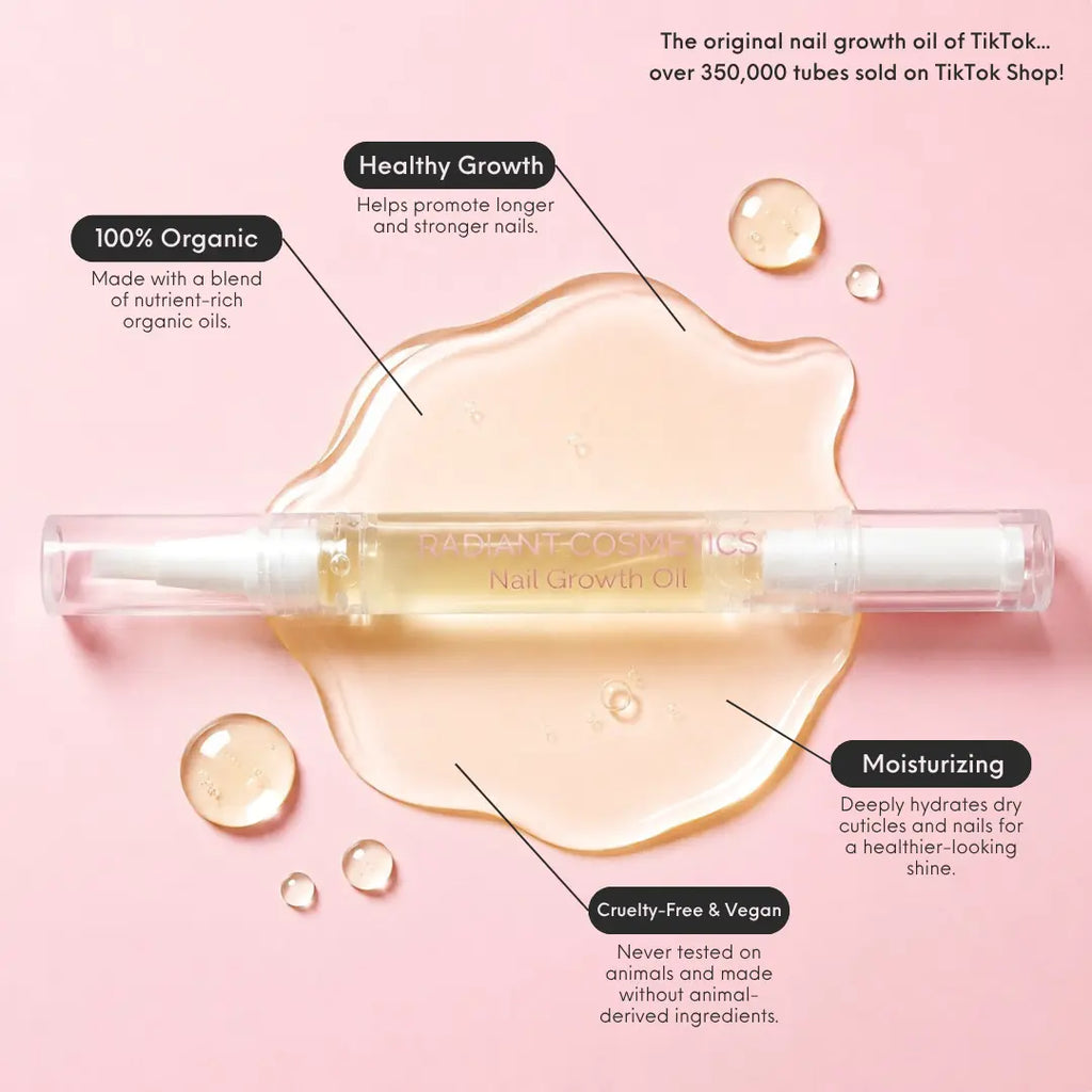 Radiant Cosmetics Nail Growth Oil - 100% Organic, Moisturizing, Growth, Strengthening, and Brightening Formula