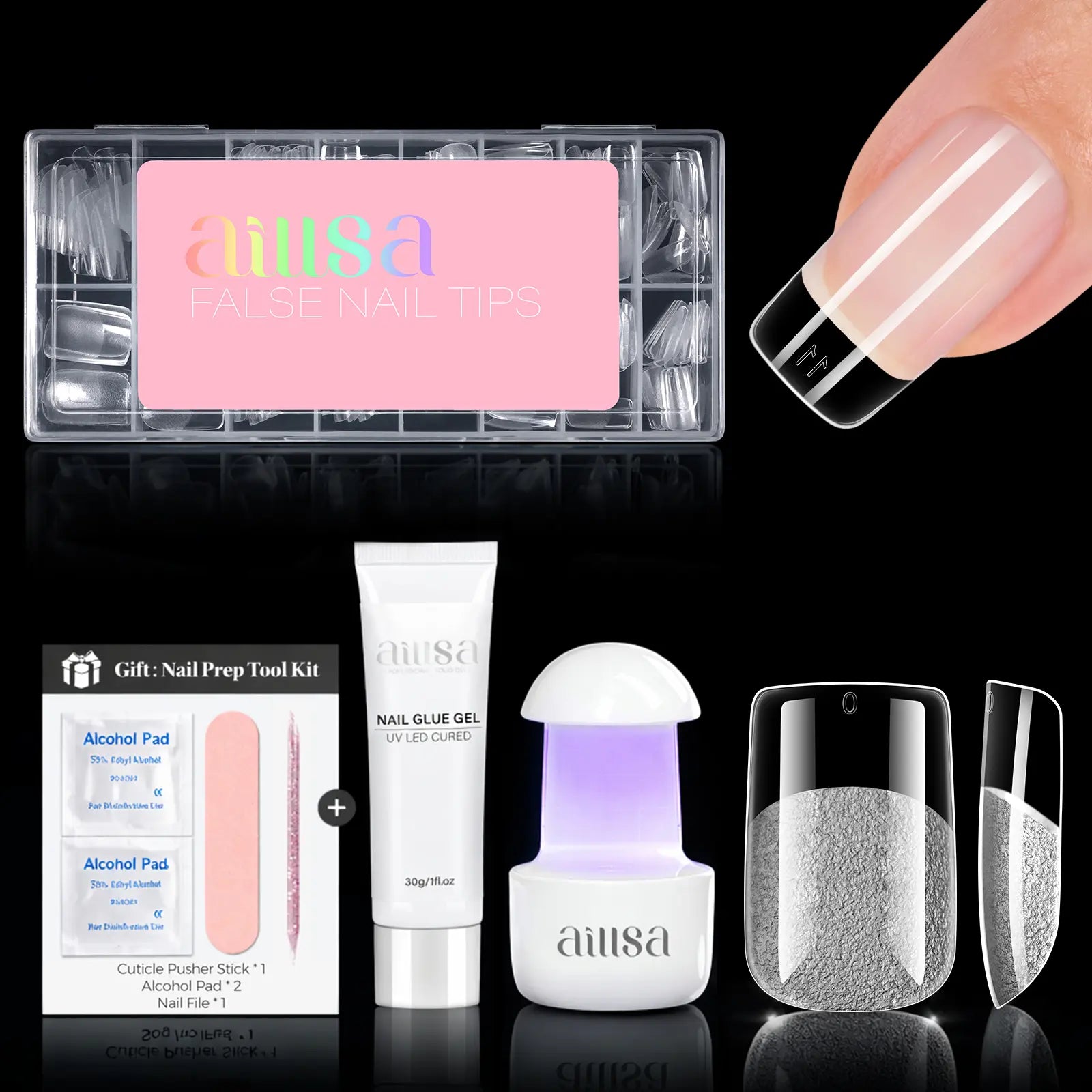 Aillsa Staybond Press on Nail Kit with Gel Glue & UV Lamp