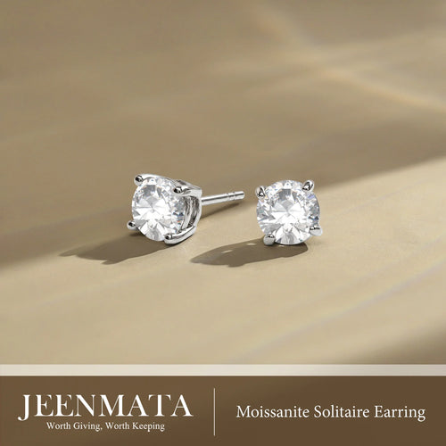4 Prong 0.5 Carat round Shaped Moissanite Solitaire Stud Earrings in 18K White Gold Plating for Women