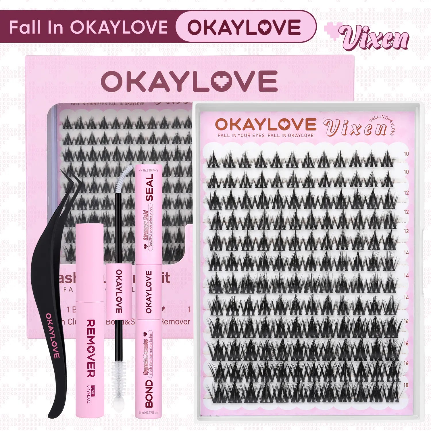 Transform Your Look with OKAYLOVE Lira Lash Clusters Kit - Long-Lasting Bond, Tweezers & Remover for Effortless DIY Beauty!