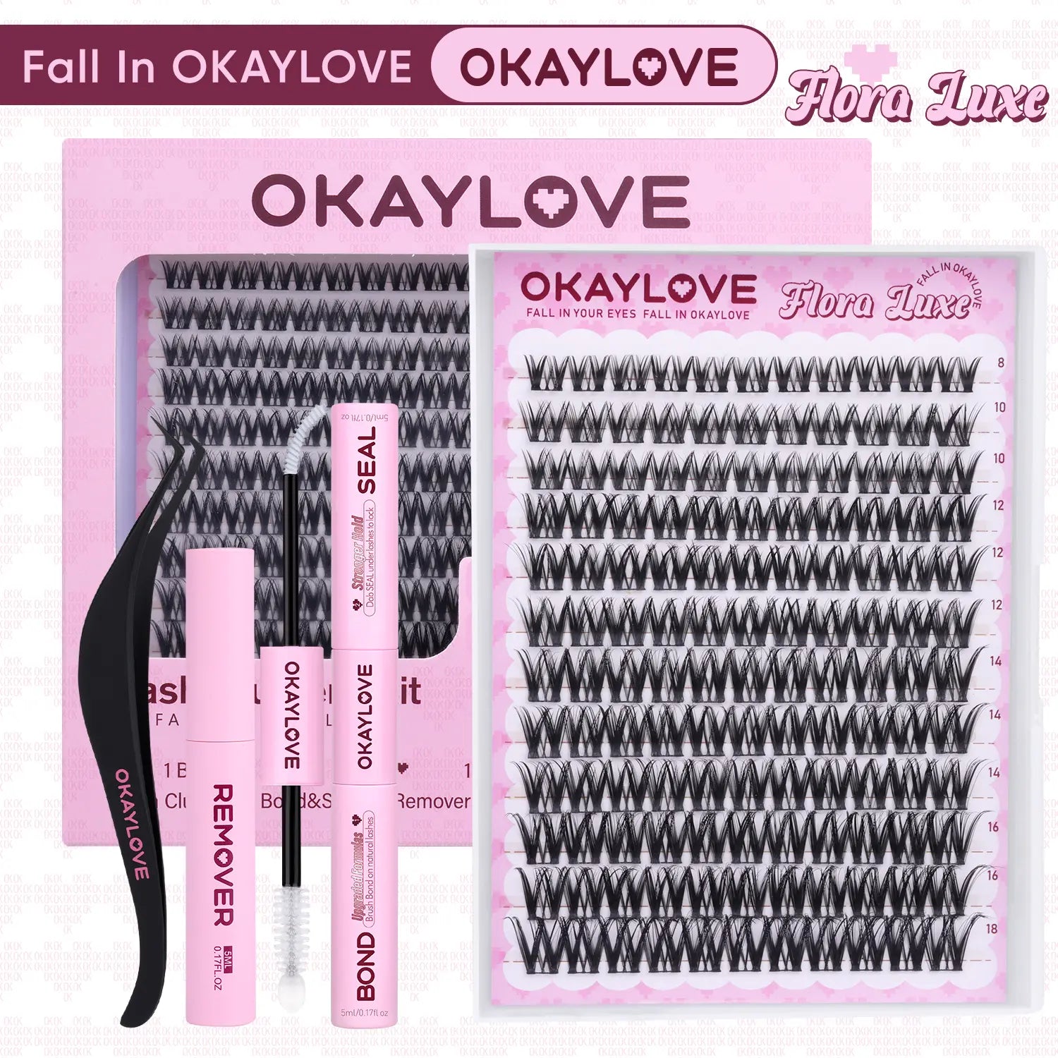 Transform Your Look with OKAYLOVE Lira Lash Clusters Kit - Long-Lasting Bond, Tweezers & Remover for Effortless DIY Beauty!