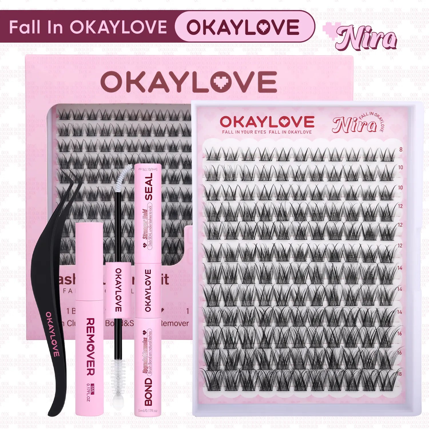 Transform Your Look with OKAYLOVE Lira Lash Clusters Kit - Long-Lasting Bond, Tweezers & Remover for Effortless DIY Beauty!