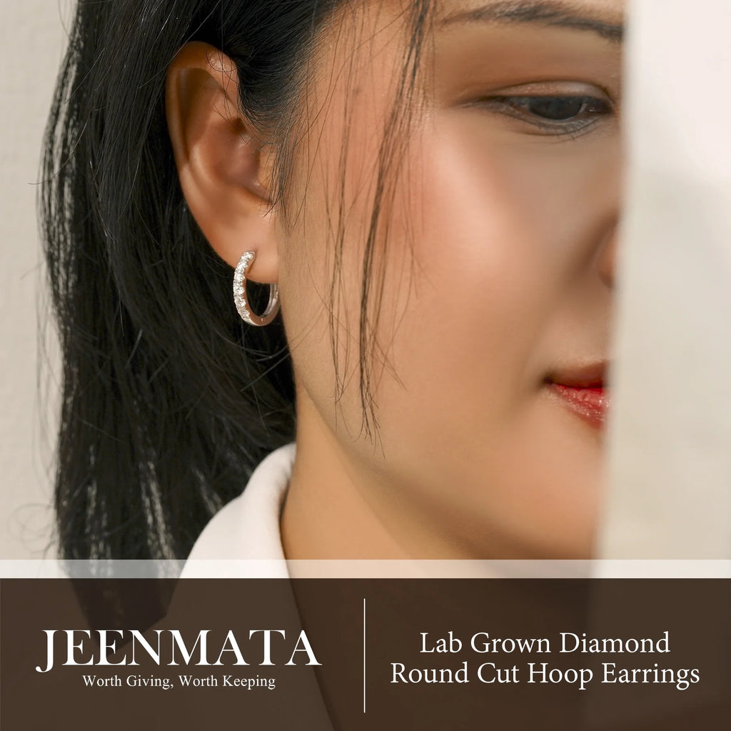 Lab Grown Diamond Hoop Earrings - round Cut Classic Hoop Earrings for Everyday Jewelry 