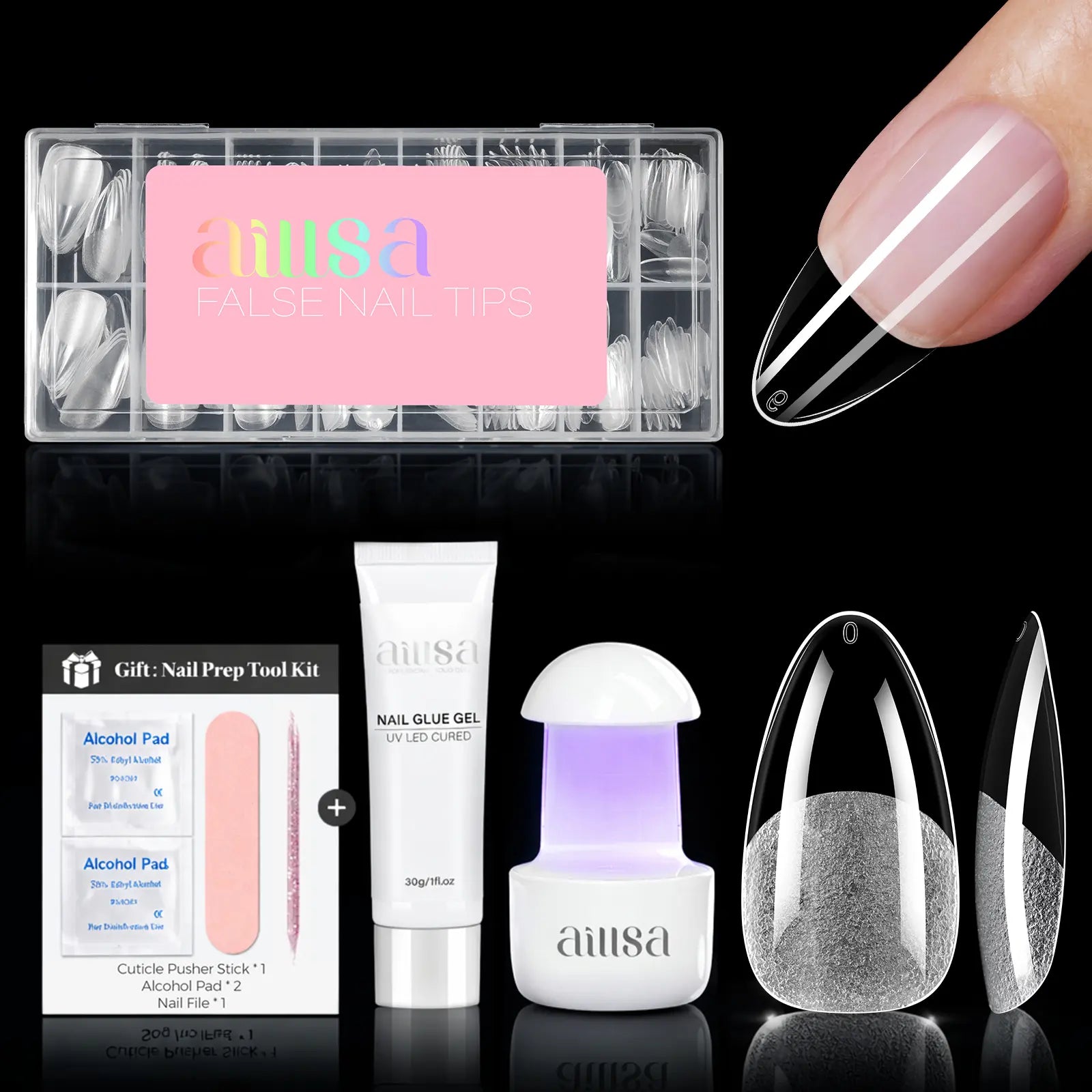 Aillsa Staybond Press on Nail Kit with Gel Glue & UV Lamp