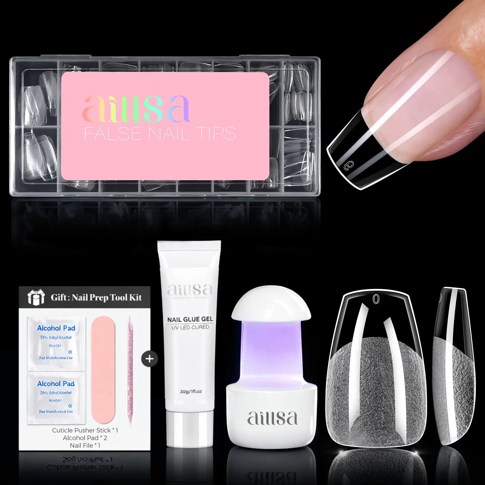 Aillsa Staybond Press on Nail Kit with Gel Glue & UV Lamp