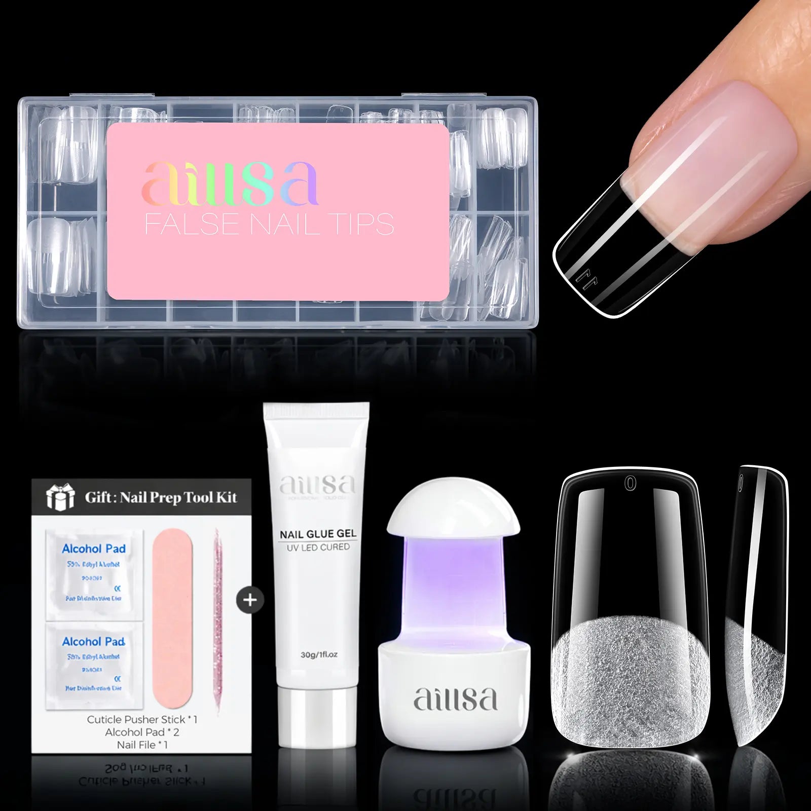 Aillsa Staybond Press on Nail Kit with Gel Glue & UV Lamp