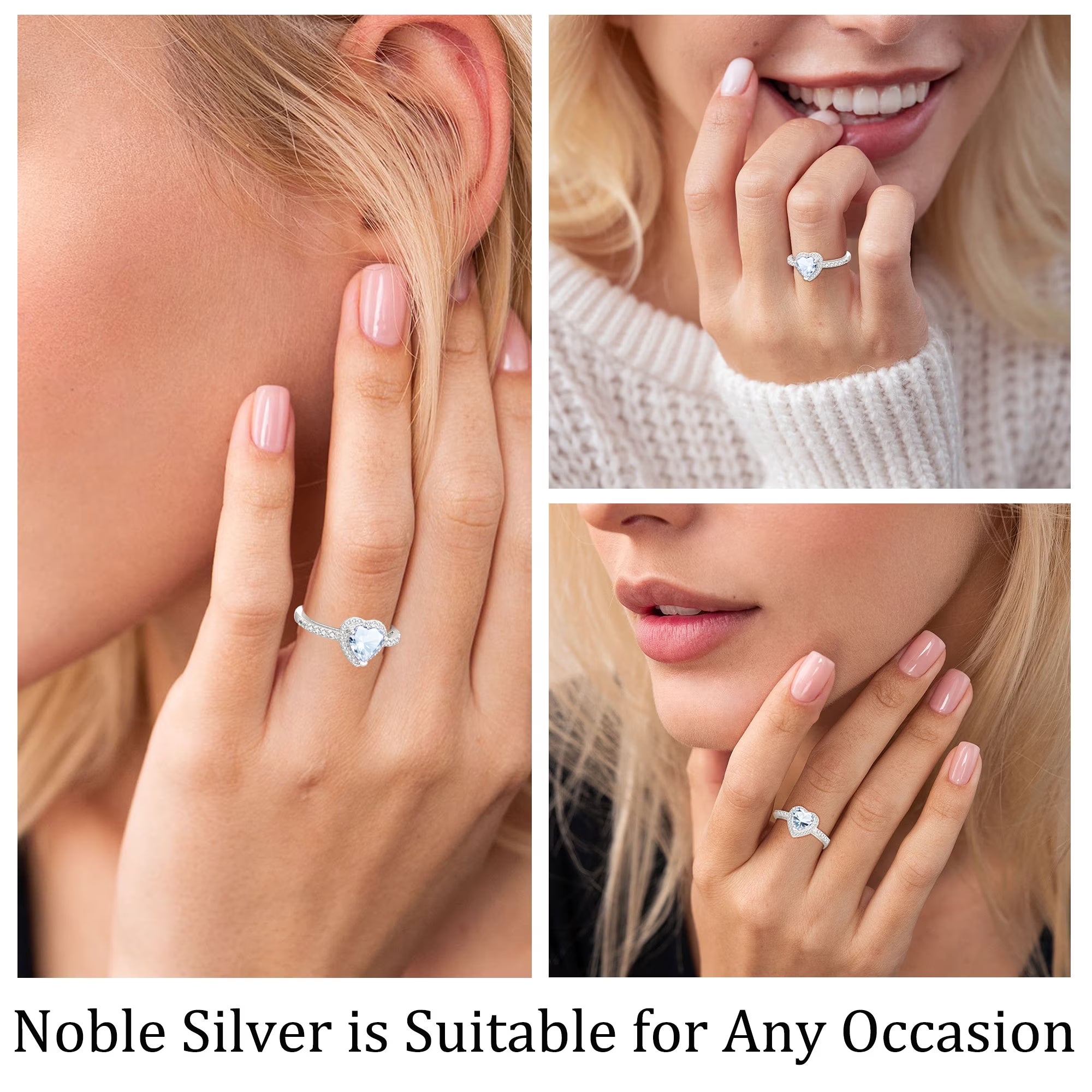 Sterling Silver Plated Love Heart Rings for Women