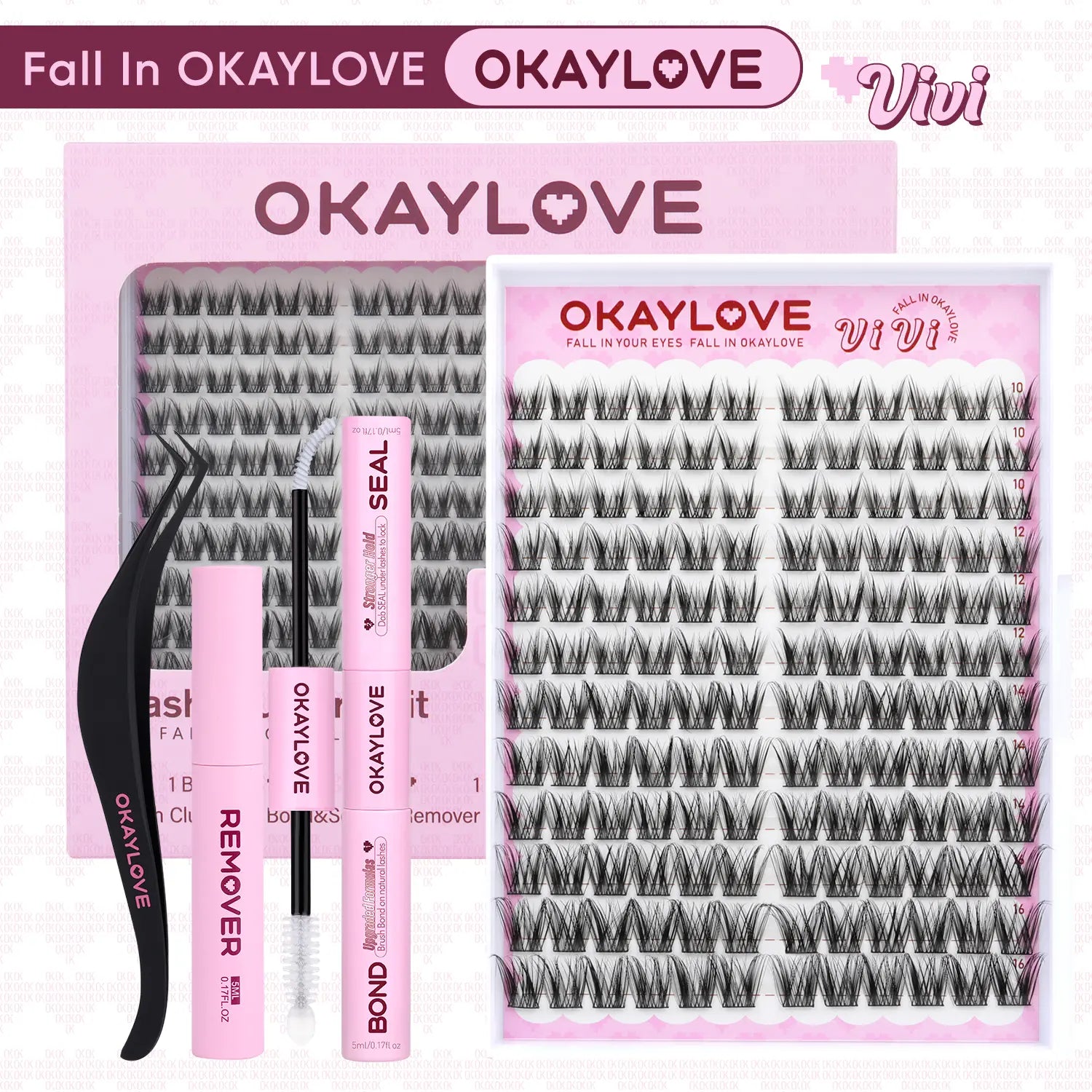 Transform Your Look with OKAYLOVE Lira Lash Clusters Kit - Long-Lasting Bond, Tweezers & Remover for Effortless DIY Beauty!