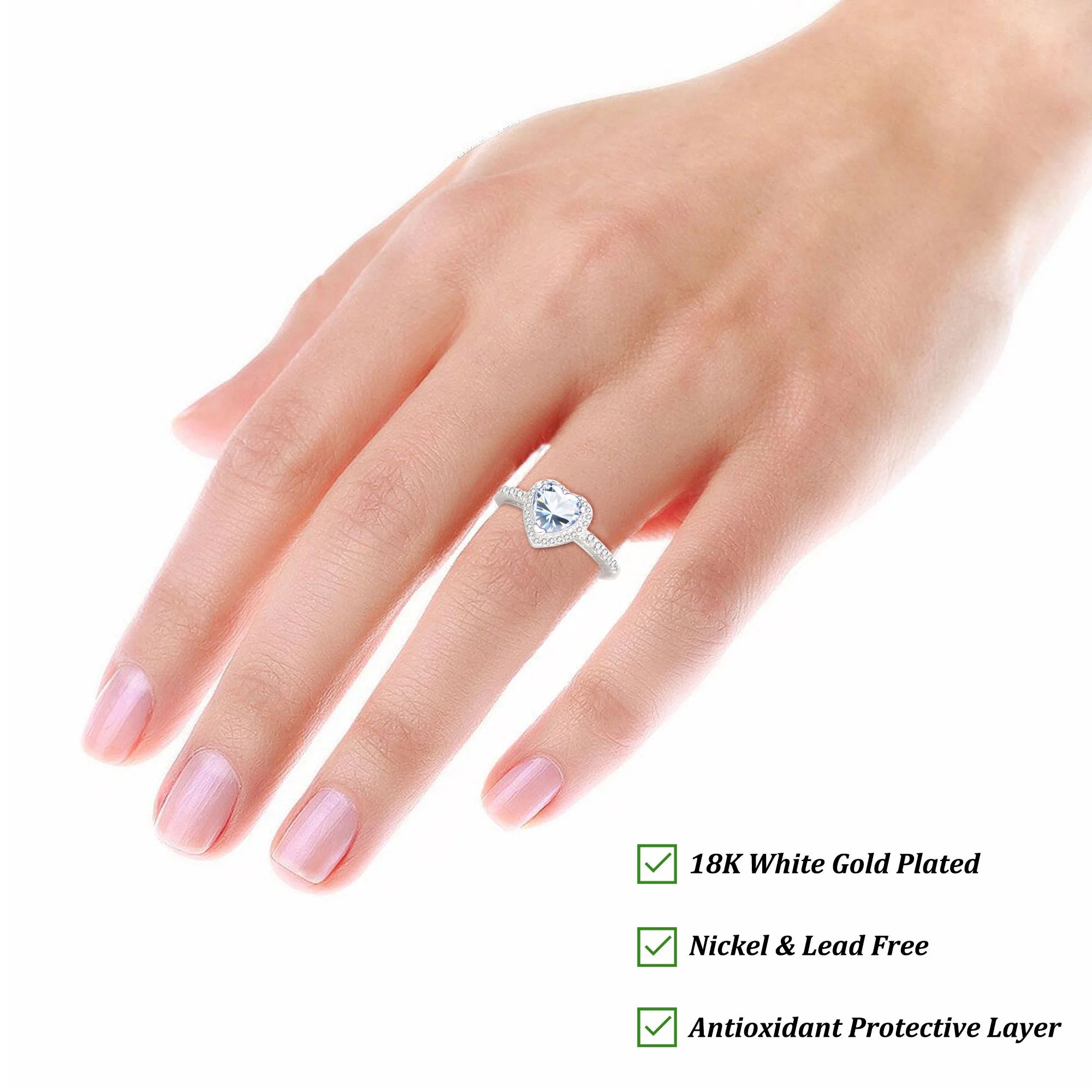 Sterling Silver Plated Love Heart Rings for Women