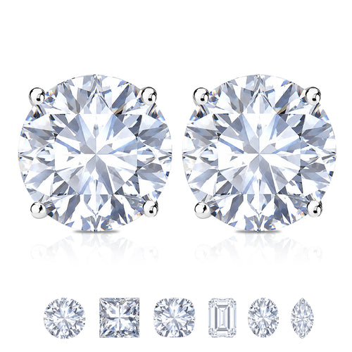 4 Prong 0.5 Carat round Shaped Moissanite Solitaire Stud Earrings in 18K White Gold Plating for Women