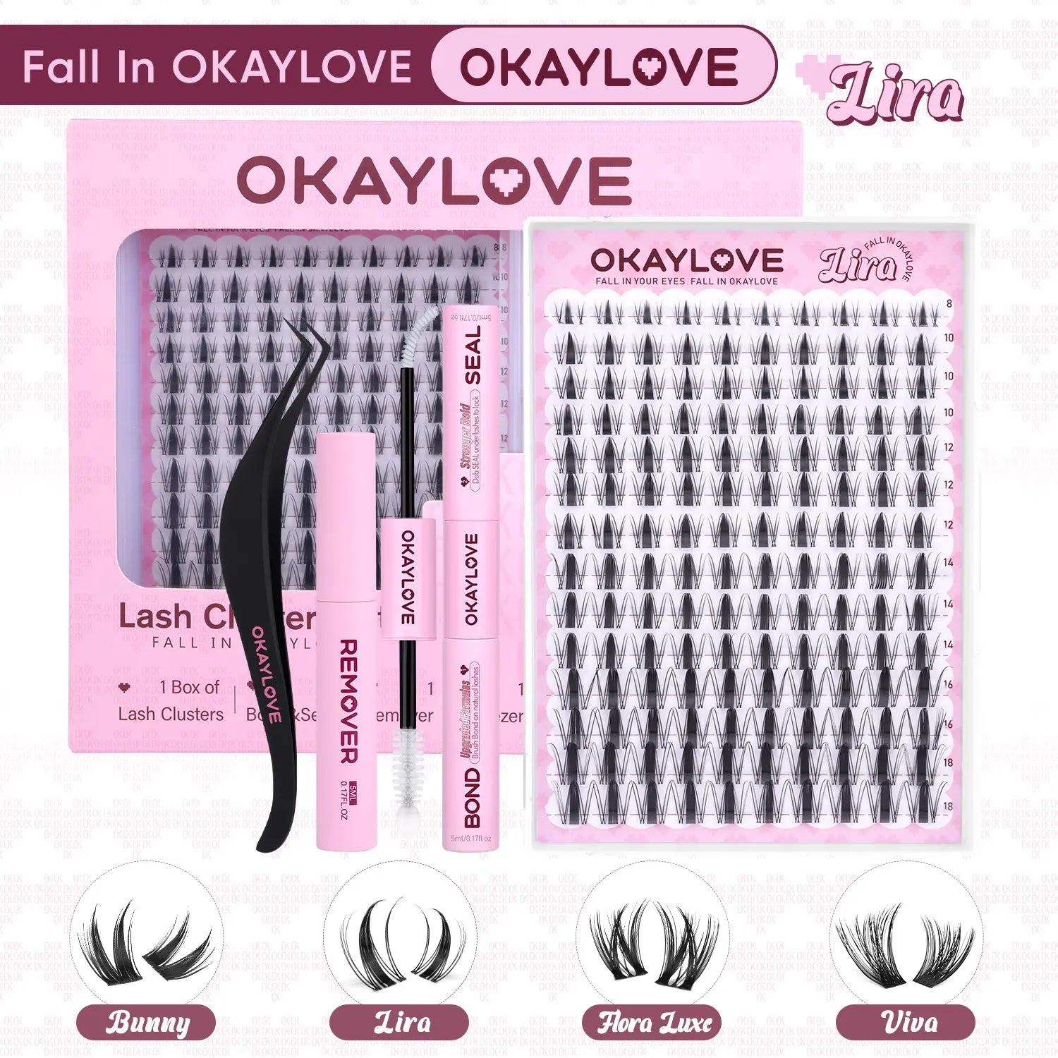 Transform Your Look with OKAYLOVE Lira Lash Clusters Kit - Long-Lasting Bond, Tweezers & Remover for Effortless DIY Beauty!