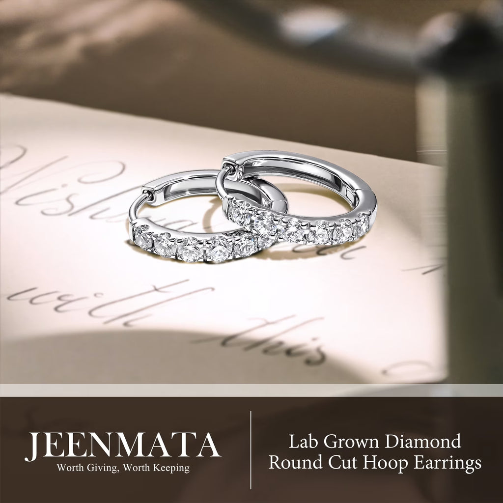 Lab Grown Diamond Hoop Earrings - round Cut Classic Hoop Earrings for Everyday Jewelry 
