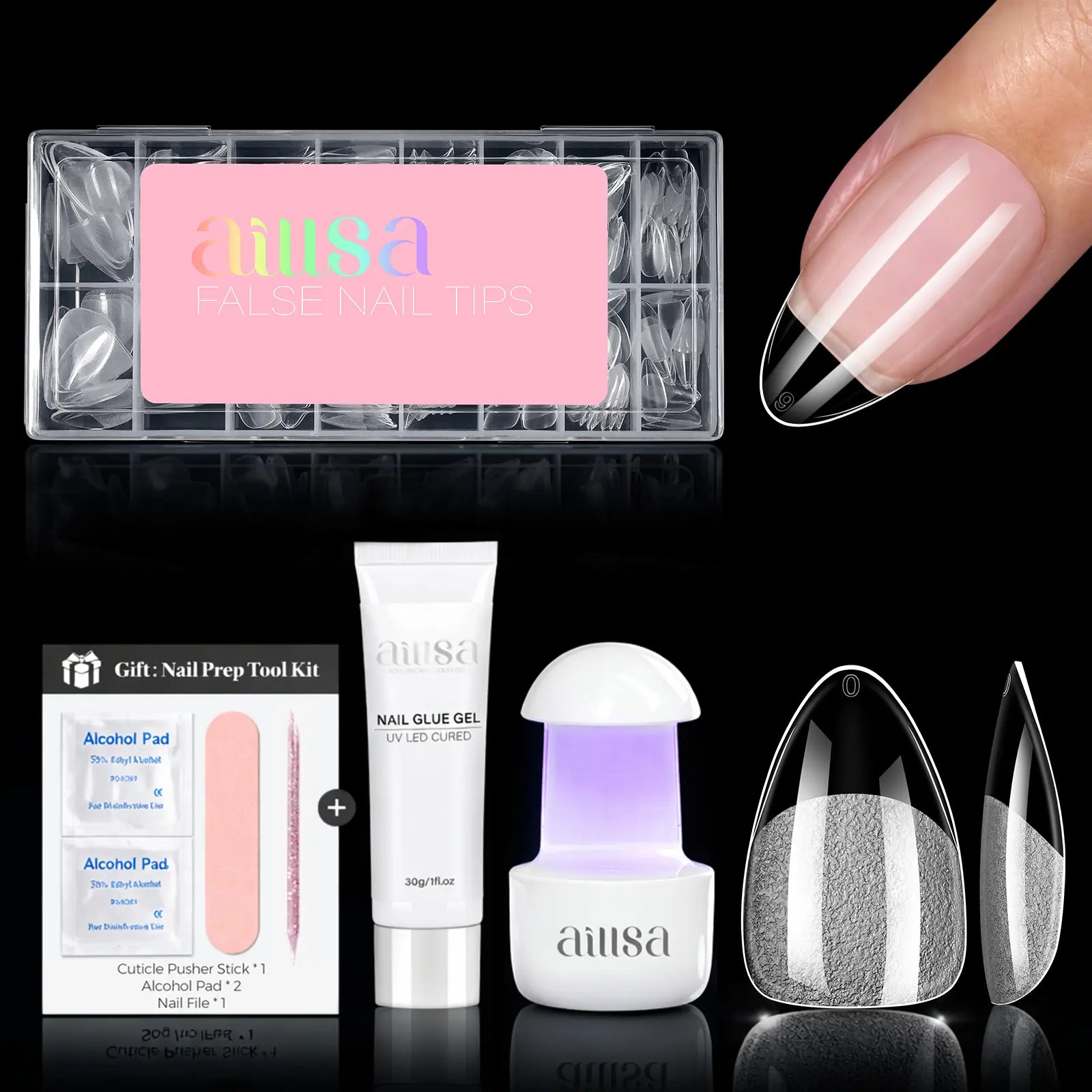 Aillsa Staybond Press on Nail Kit with Gel Glue & UV Lamp